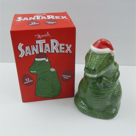 SanTaRex Miracle Tiki Mug T-Rex Dinosaur Christmas July Cocktail Santa Hat 12oz - Picture 1 of 12